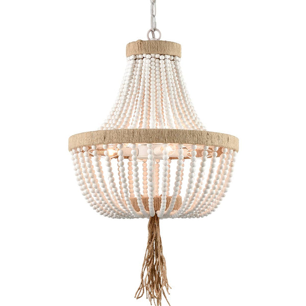 Farmhouse White Wood Beaded Chandeliers Large Dining Room Pendant Chandelier